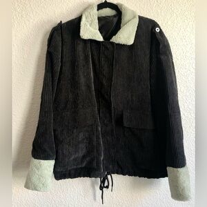 SHEIN Curve 2XL Black corduroy with mint green faux fur Trim jacket coat